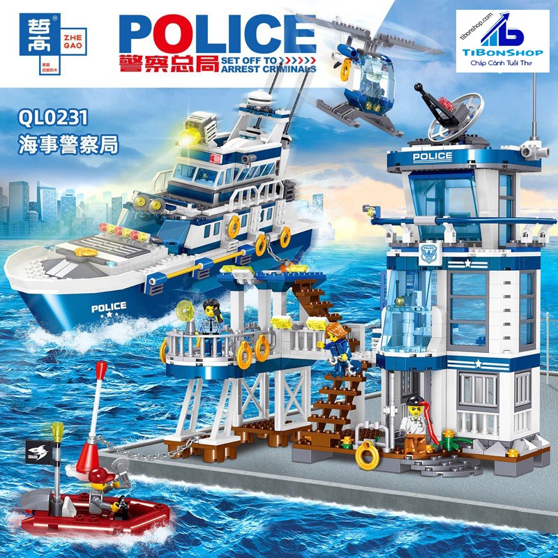 ZHEGAO QL0231 XẾP HÌNH KIỂU LEGO CITY MARITIME  ADMINISTRATION TRỤ SỞ CẢNH SÁT HÀNG HẢI 866 KHỐI