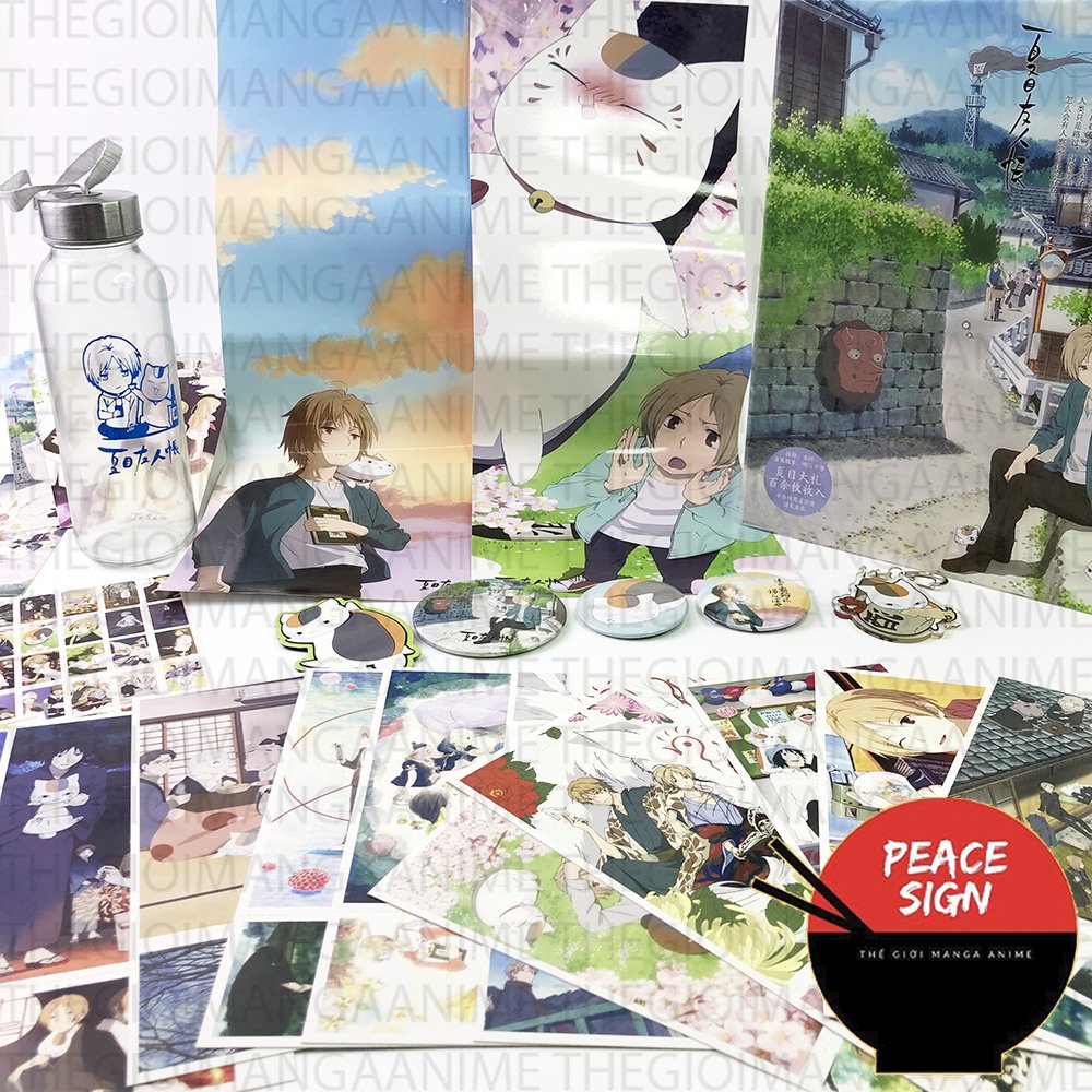 Hộp Quà tặng anime Natsume hộp to có bình nước, ảnh dán, vòng tay, ảnh thẻ, postcard anime chibi