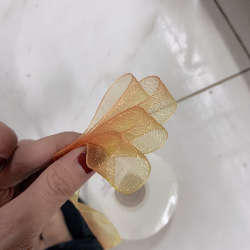 Ruy băng voan loang vàng cam 1,5cm (ribbon)