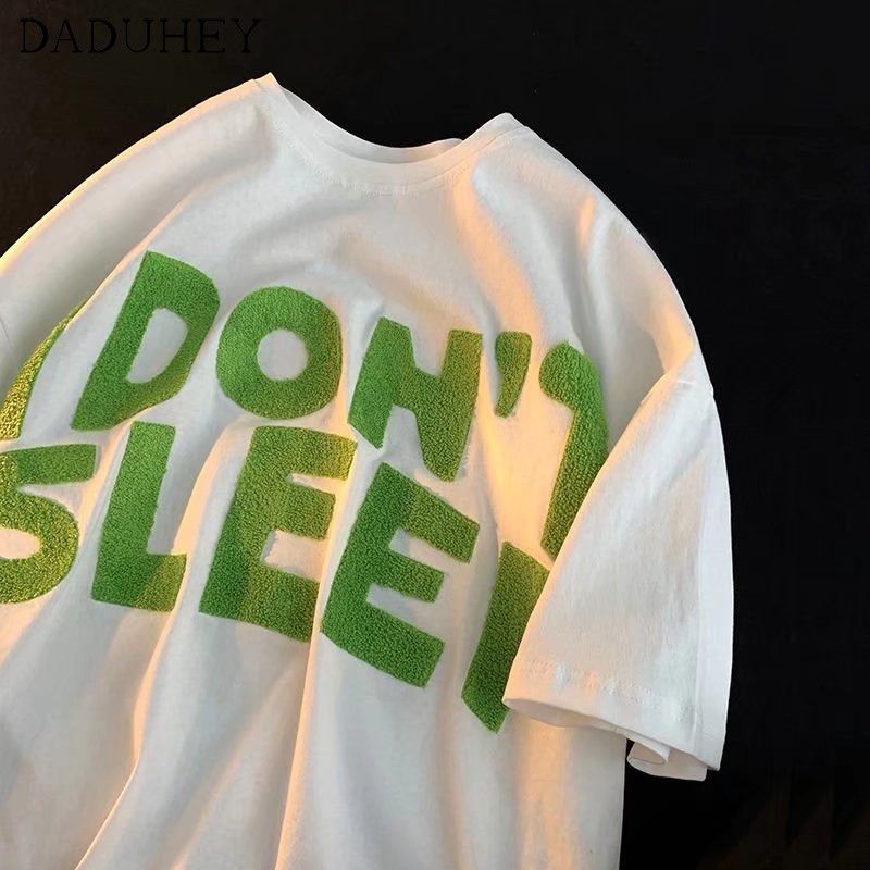 Áo thun DADUHEY 100% cotton tay ngắn dáng rộng thêu họa tiết chữ cái 5 màu sắc tùy chọn thời trang mùa hè mới