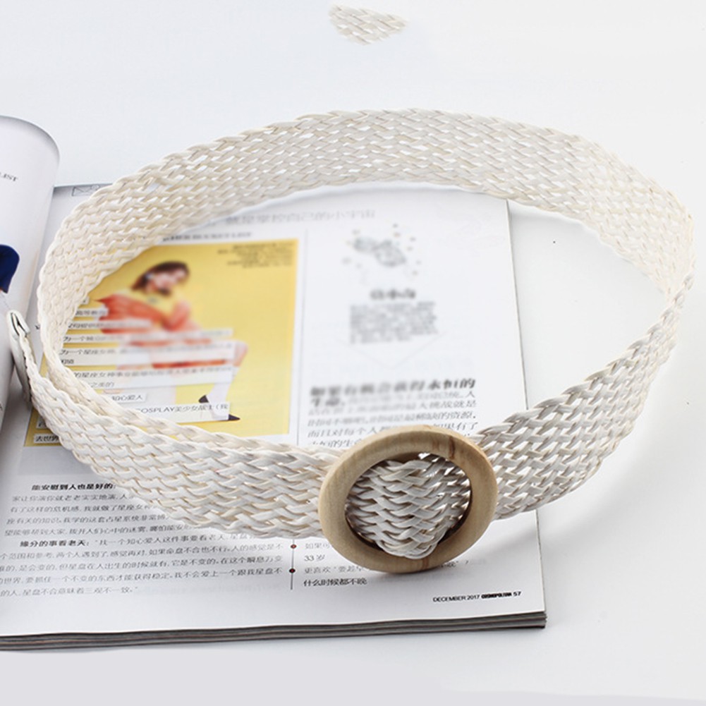 Thắt lưng bện dây khóa gỗ tròn thời trang nữ