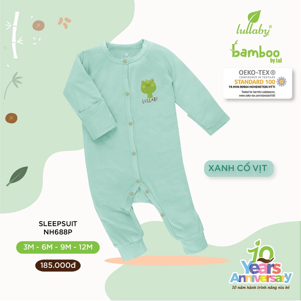 Bodysuit dài tay Lullaby Bamboo cao cấp mềm mịn thoáng mát thấm hút tốt trơn in thú nhỏ cho bé trai bé gái NH688P Sleep