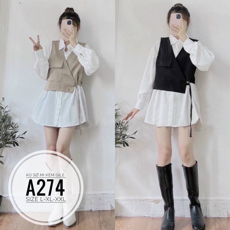 BIGSIZE Áo sơ mi kèm gile A274 | BigBuy360 - bigbuy360.vn