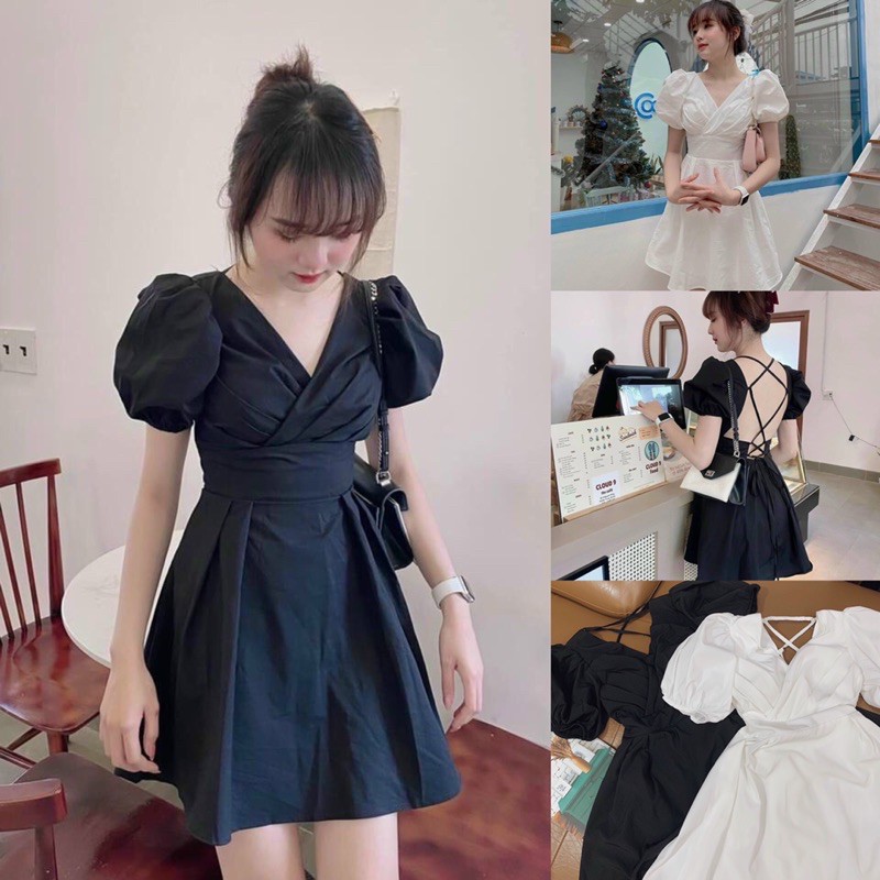 Đầm đắp chéo ngực hở lưng sexy 2 màu đen trắng