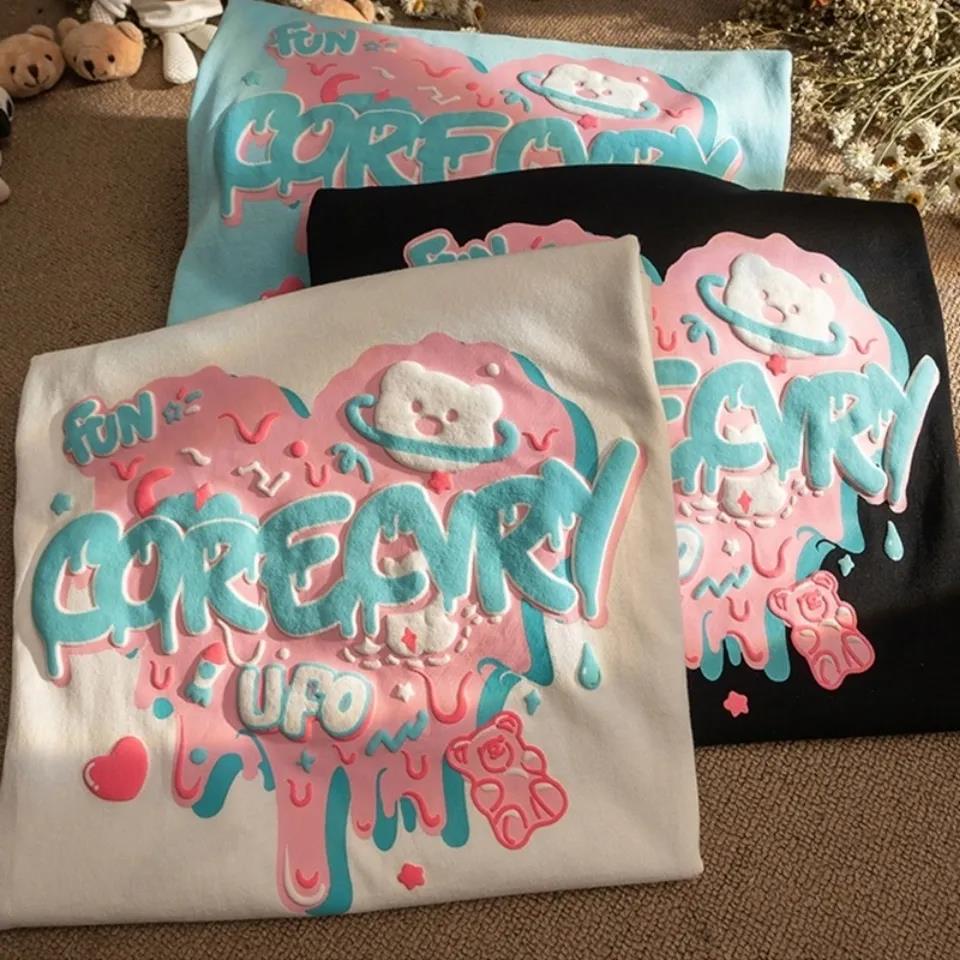 Áo Thun Tay Ngắn Cổ Tròn Dáng Rộng In Họa Tiết Trái Tim Graffiti Đơn Giản Thời Trang Cho Nữ Size 2XL