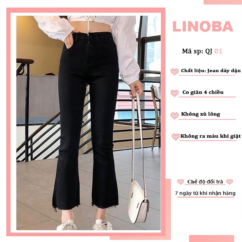 Quần jean nữ ống loe lưng cao bigsize rách co giãn 4 chiều LINOBA QJ01