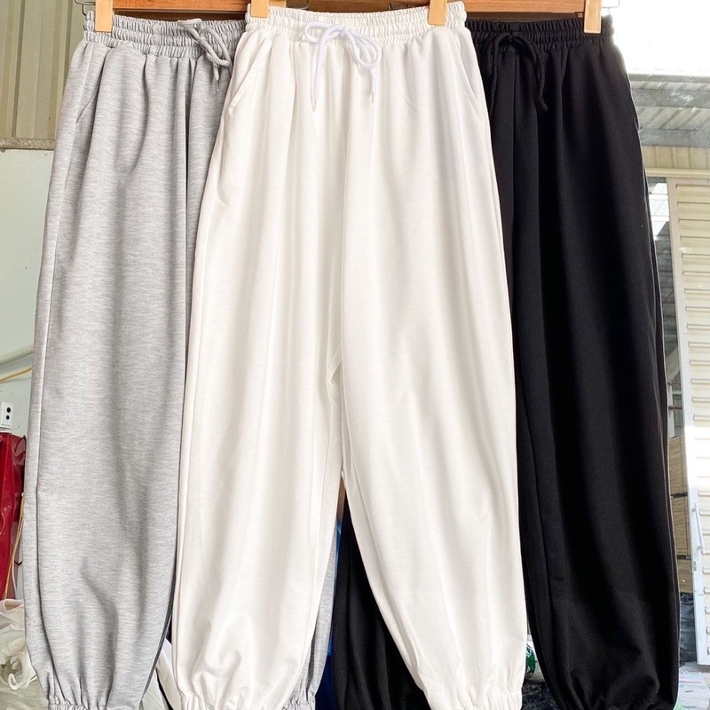 Quần Jogger Nữ Cạp Chun Style Ulzzang, Quần Nỉ Da Cá Dáng Dài Bo Ống