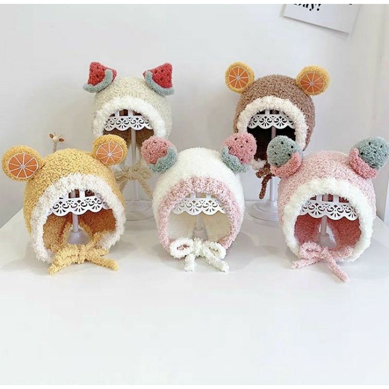 Mũ Len Lông Mền Mịn Cho Các Bé Hình Hoa Quả Dễ Thương