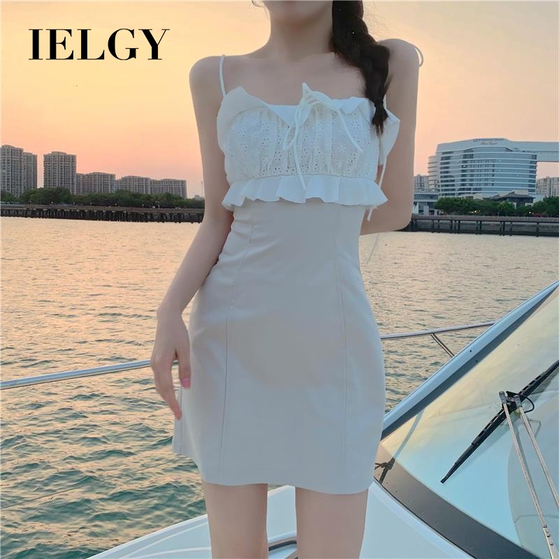 Đầm chữ A IELGY phối bèo nhún nhấn eo thời trang xinh xắn cho nữ