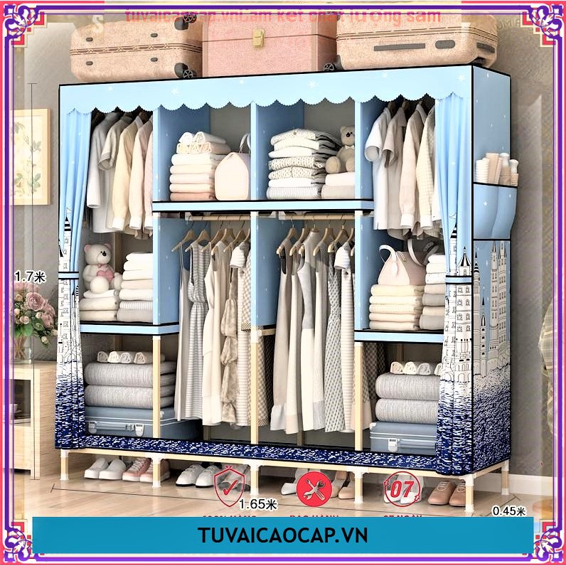 Tủ kệ treo, sắp xếp quần áo khung gỗ 4 buồng 8 ngăn size 1.7m | BigBuy360 - bigbuy360.vn