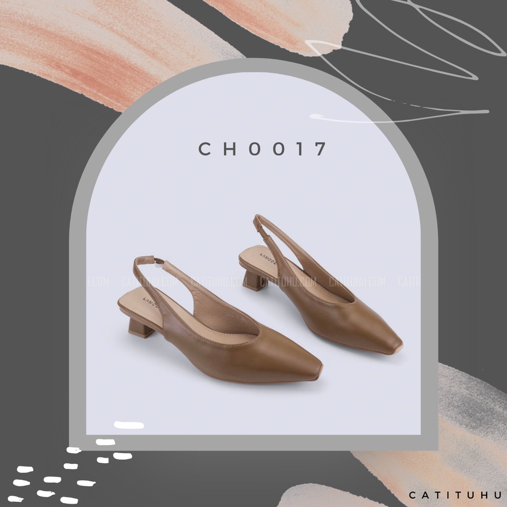 CH0017 - Giày Hở Gót Trụ Mũi Vuông - Màu Nâu