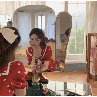 ĐẦM BI ĐỎ REN CỘT NƠ CỔ (có ảnh thật)