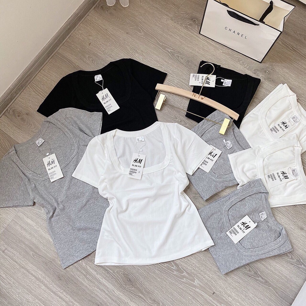 Áo phông nữ ngắn tay cổ u viền to chất zip