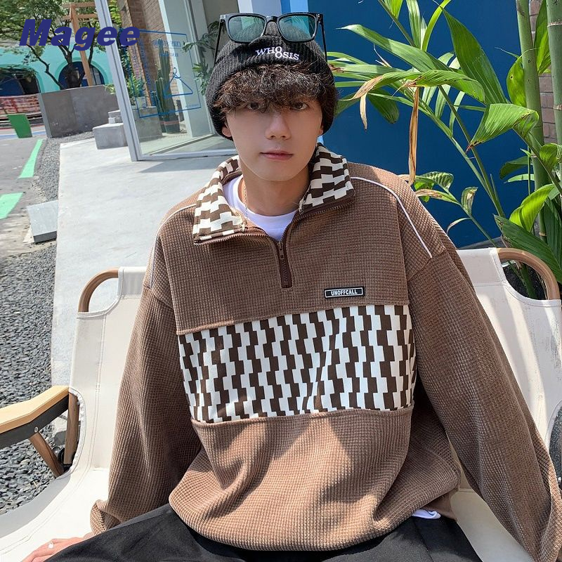 Áo sweater Cổ Đứng Phối Khóa Kéo Phong Cách Hàn Quốc Thời Trang Xuân Thu Cho Nam