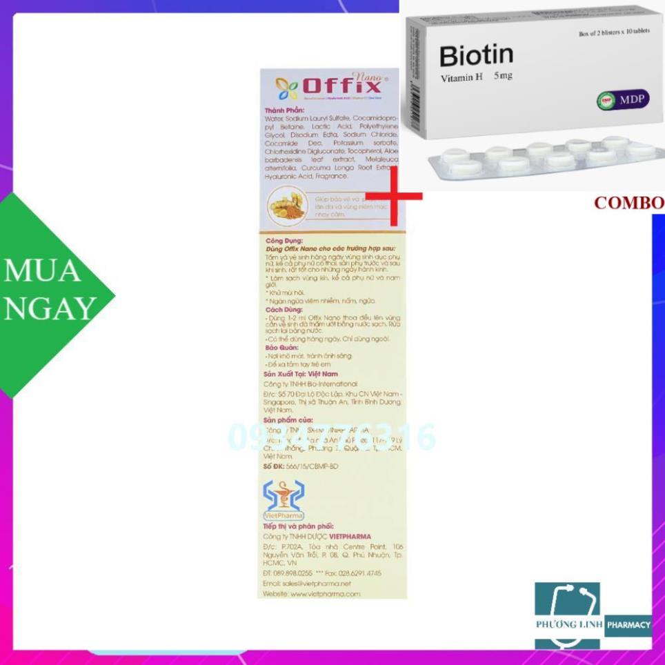 Combo Biotin 5mg+ CHAI LỚN 180ML DUNG DỊCH VỆ SINH PHỤ NỮ NGHỆ NANO OFFIX
