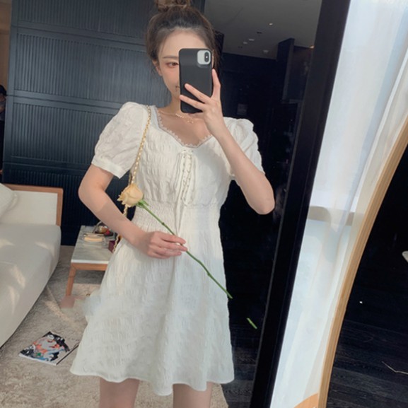 Đầm tay phồng nhấn eo phong cách Pháp cho nữ | BigBuy360 - bigbuy360.vn