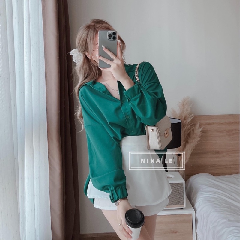 Set Áo Sơ Mi Xanh Kèm Quần Váy Trắng Nữ [FREESHIP]  Bộ Đồ Áo Kiểu Ulzzang Hot sẵn kho sll tại shop nhé