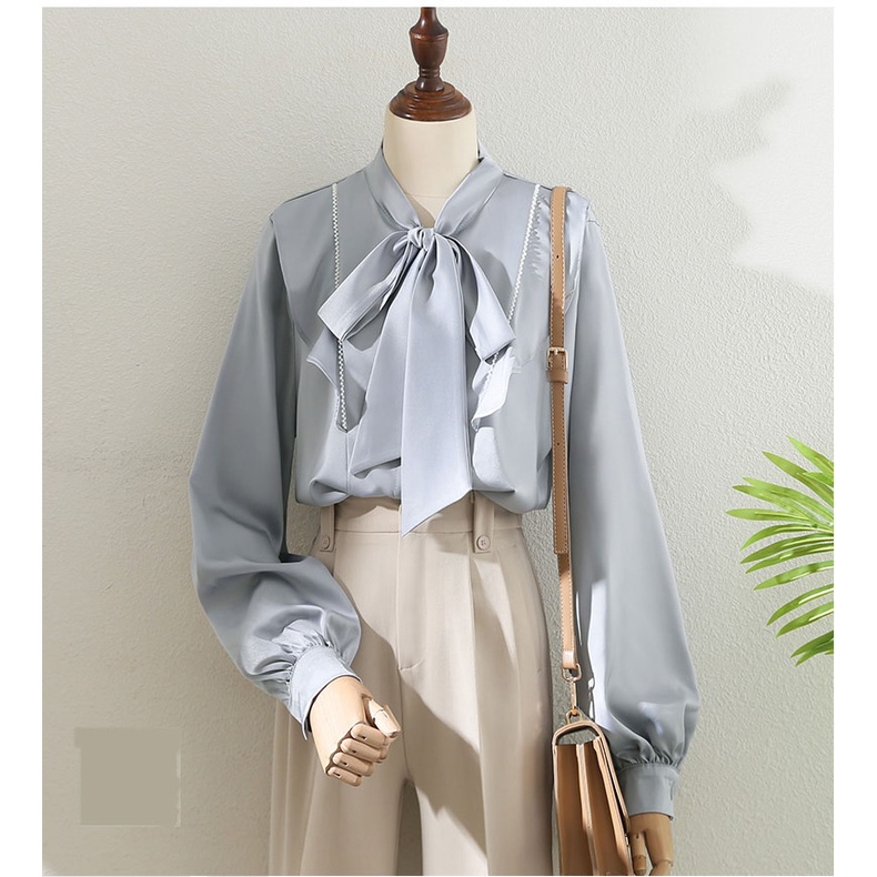 Áo Sơ Mi Nữ Lụa Trắng Buộc Nơ  - Hàng Thiết Kế Cao Cấp - SM002