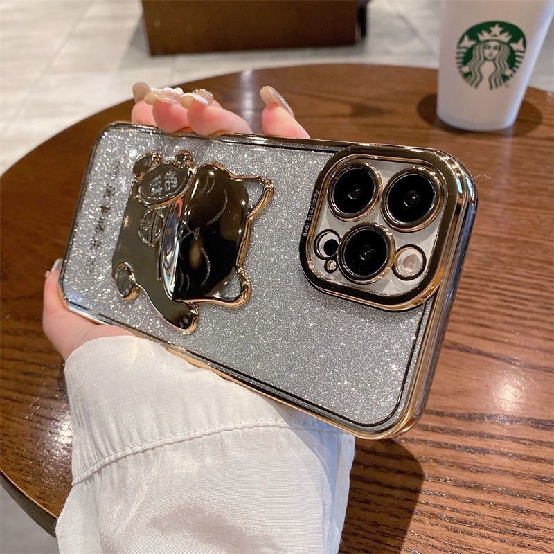 Ốp Điện Thoại Mềm Hình Mèo May Mắn 3D Mạ Điện Cho Iphone 13 12 11 Pro Max