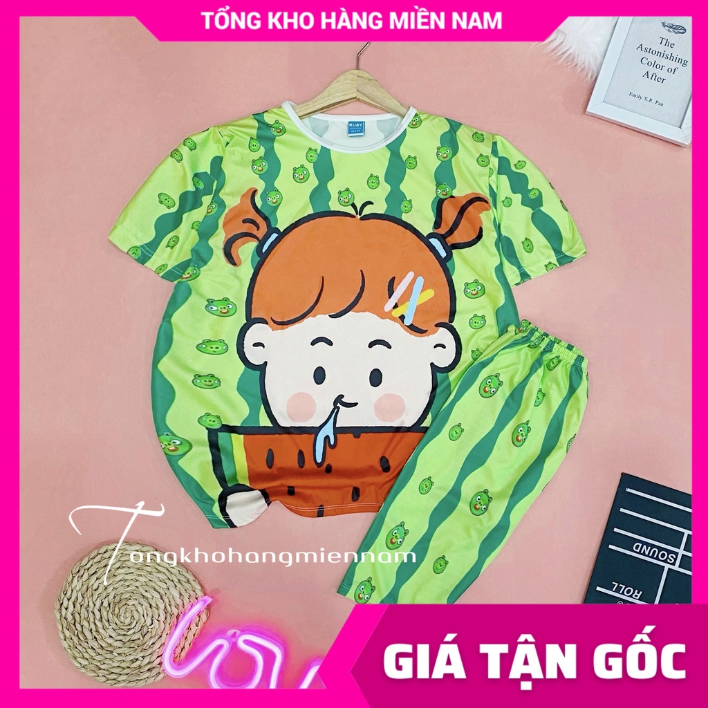 Đồ bộ QUẦN LỬNG cho bé mặc nhà size đến 70kg chất thun mềm mát in hình doremon kitty hoạt hình dễ thương DBRBL FULL SIZE
