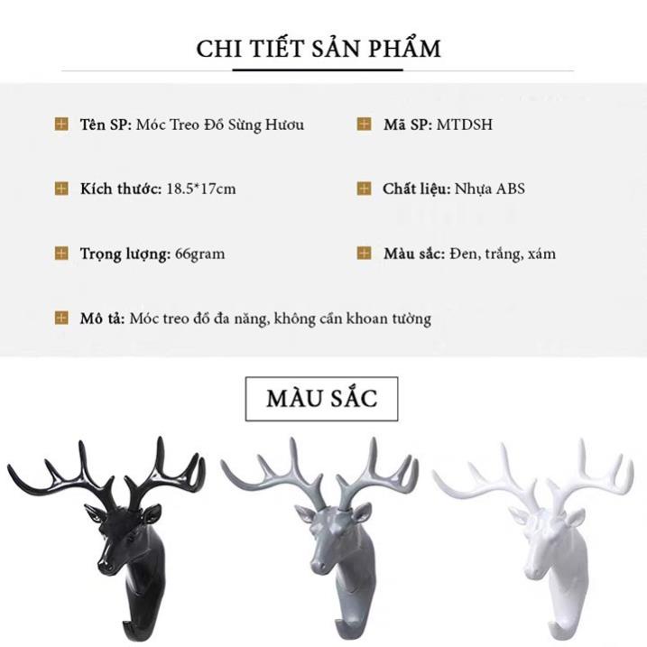 ⚡ĐỘC ĐÁO⚡Móc Treo Đồ, Quần Áo Gắn Tường Siêu Dính Chịu Lực Dính Sau Cửa Thông Minh Hình Đầu Hươu