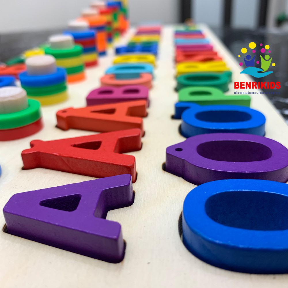 Giáo Cụ Montessori Cột Tính Học Đếm Kết Hợp Chữ Cái Tiếng Việt Kèm 5 Thanh Dấu