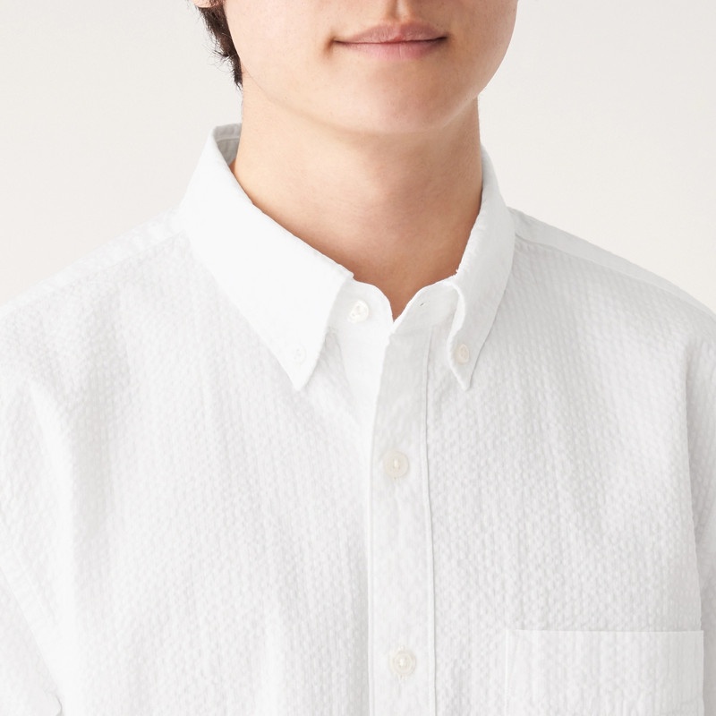 Muji Áo Sơ Mi Cotton Cổ Cài Nút