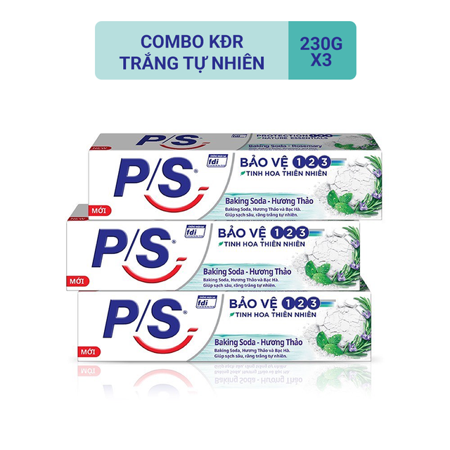 Combo 3 Kem đánh răng P/S Baking Soda Hương Thảo 230g/hộp