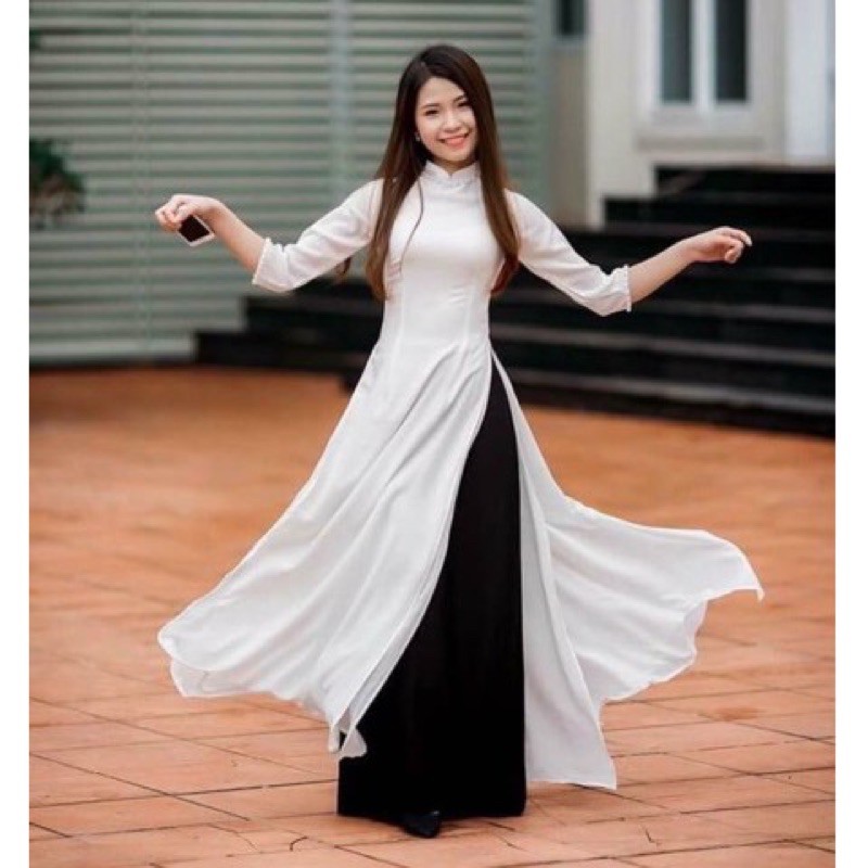 Áo Dài 4 Tà Trắng Truyền Thống | Shopee Việt Nam