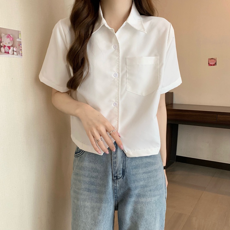 Áo sơ mi SUXI tay ngắn màu sắc đơn giản thời trang mùa hè cho nữ