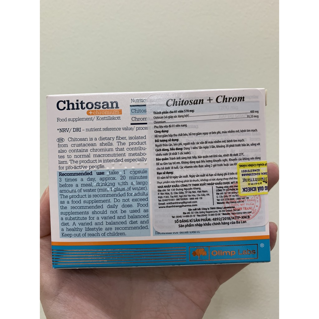 Viên Uống Giảm Cân An Toàn, Hạ Mỡ Máu, Bệnh Tim Mạch Chitosan + Chrom (Hộp 30 Viên)