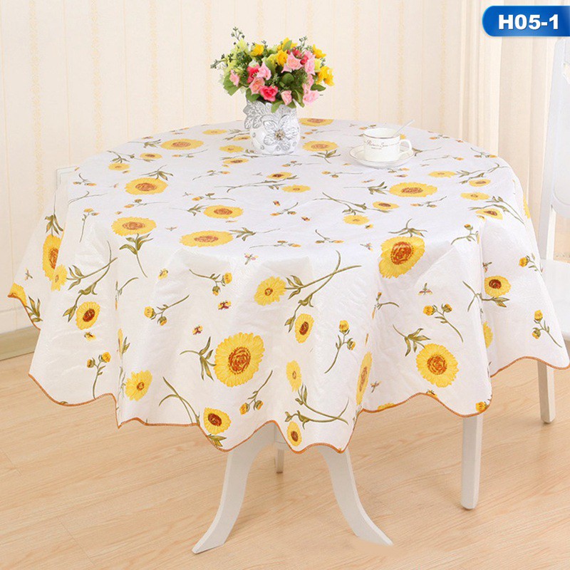 Khăn Trải Bàn Tròn Bằng Nhựa Chống Thấm Nước Họa Tiết Đơn Giản