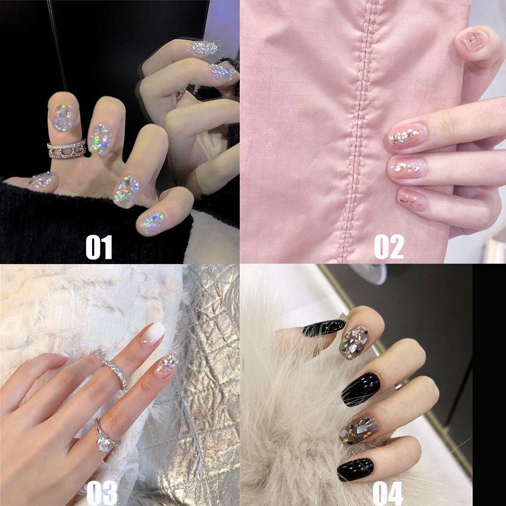 Bộ 24 Móng Tay Giả Đầu Tròn / Vuông Che Phủ Toàn Diện