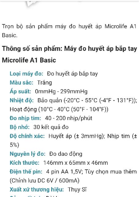 Máy đo huyết áp A1 Microlife