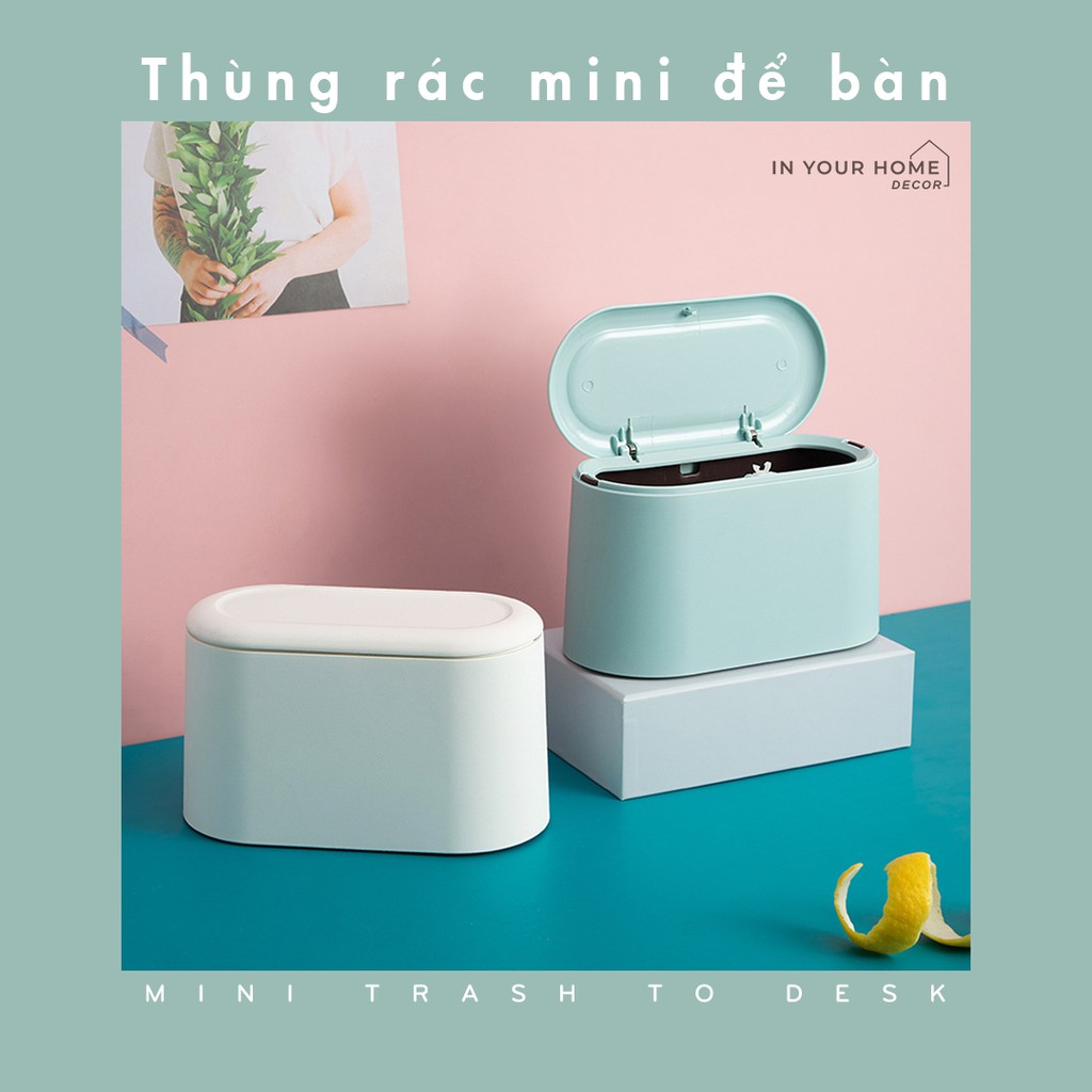 Thùng rác mini để bàn kiểu dáng tối giản hiện đại phong cách Bắc Âu có nắp đậy đựng rác văn phòng bàn làm việc