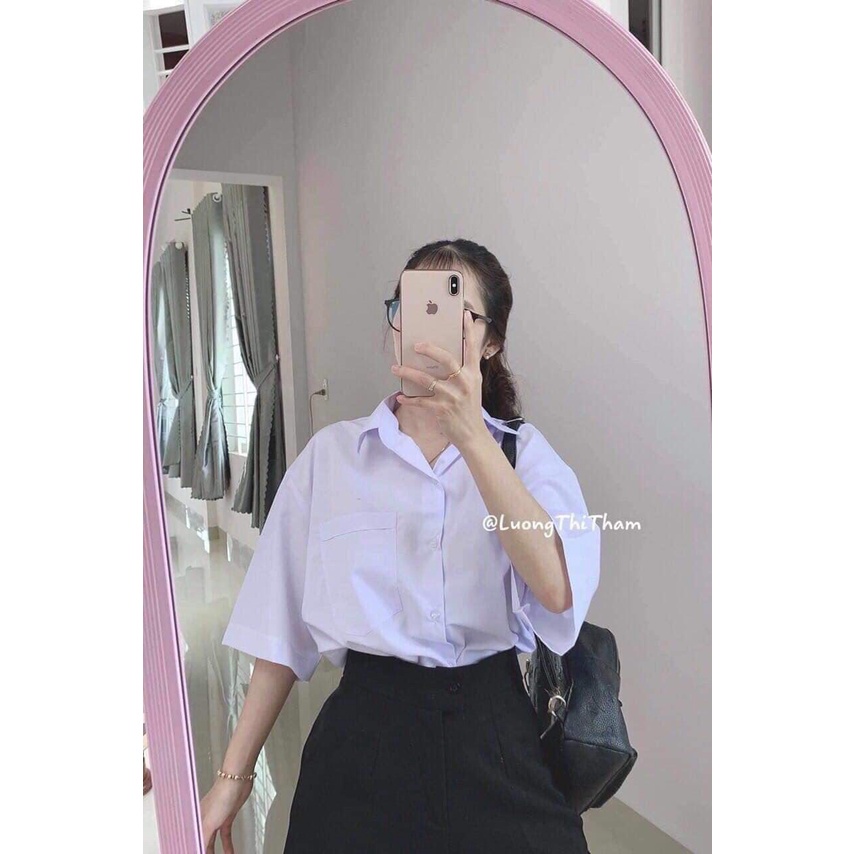 Áo Sơ Mi  Nữ Form Rộng Hàn Quốc Tay Lỡ Ngắn Tay Dày Mịn Thoáng Mát Thiết Kế Thời Trang Kiểu Dáng Năng Động Trẻ Trung