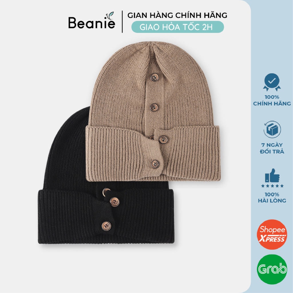 Mũ Len Dài Mix Cúc Vintage BEANIE Độc Đáo Phong Cách Hàn Quốc, Nón Len Dệt Kim Dài Mùa Đông Unisex Nam Nữ Nhiều Màu B035