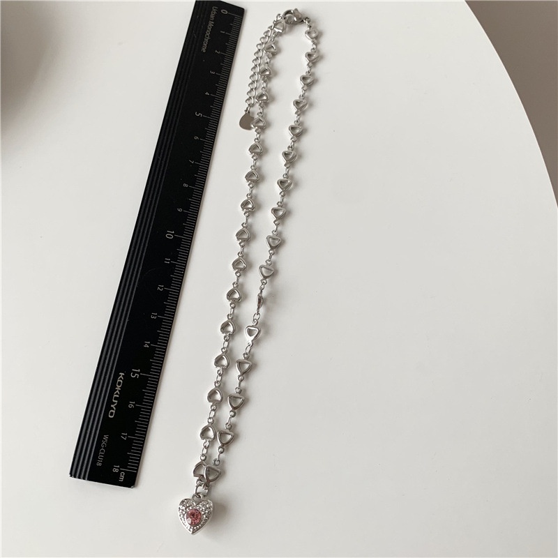 Dây chuyền mặt hình trái tim đính đá hồng đơn giản độc đáo thời trang cho cặp đôi 19A1289