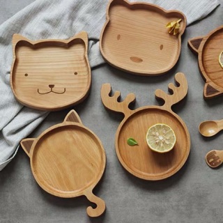 Đĩa gỗ ăn dặm tạo hình ngộ nghĩnh cho bé, chụp ảnh decor, khay gỗ