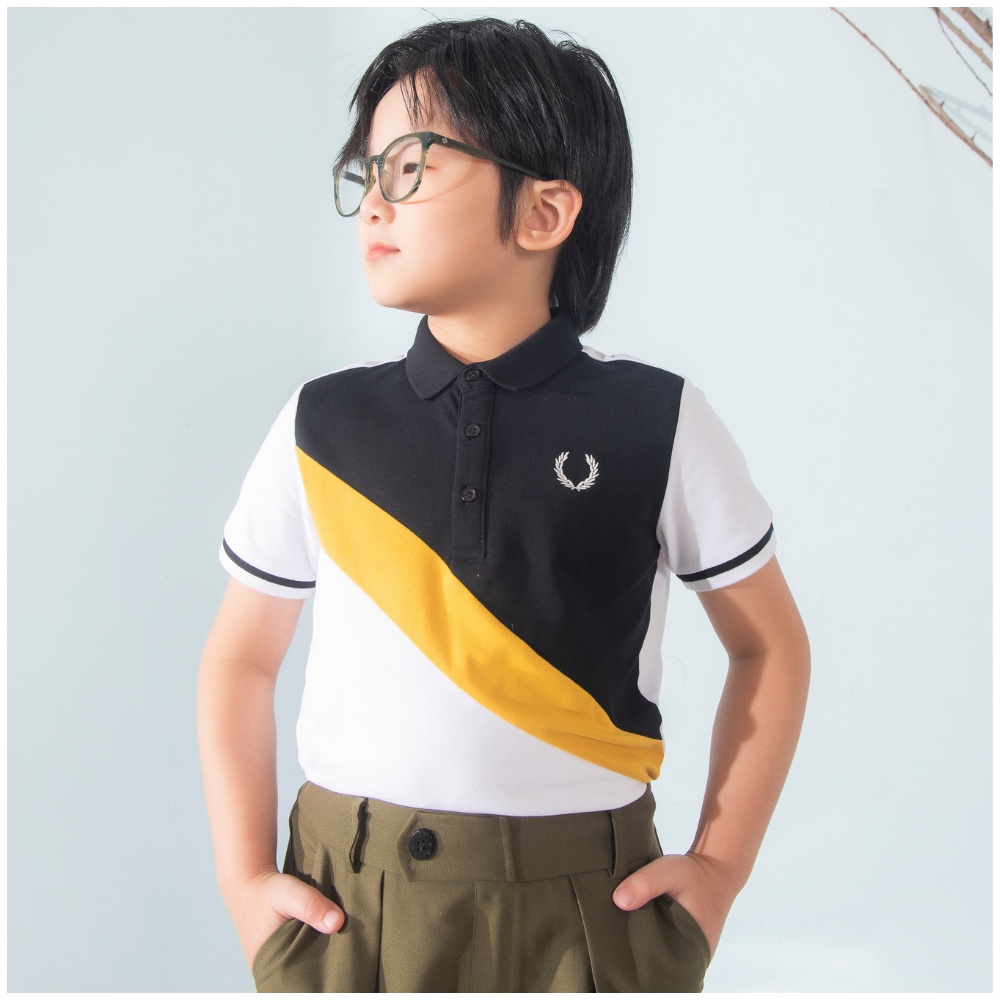 Áo polo cộc tay bé trai 137KIDS kẻ đen vàng dáng thể thao chất cotton thấm hút mồ hôi