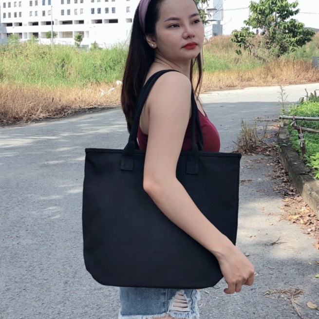 Túi tote vải bố, in hình, in chữ, phổ biến, đựng được giấy A4, 1 ngắn chính và 1 ngăn dây kéo (Nhiều mẫu để chọn)