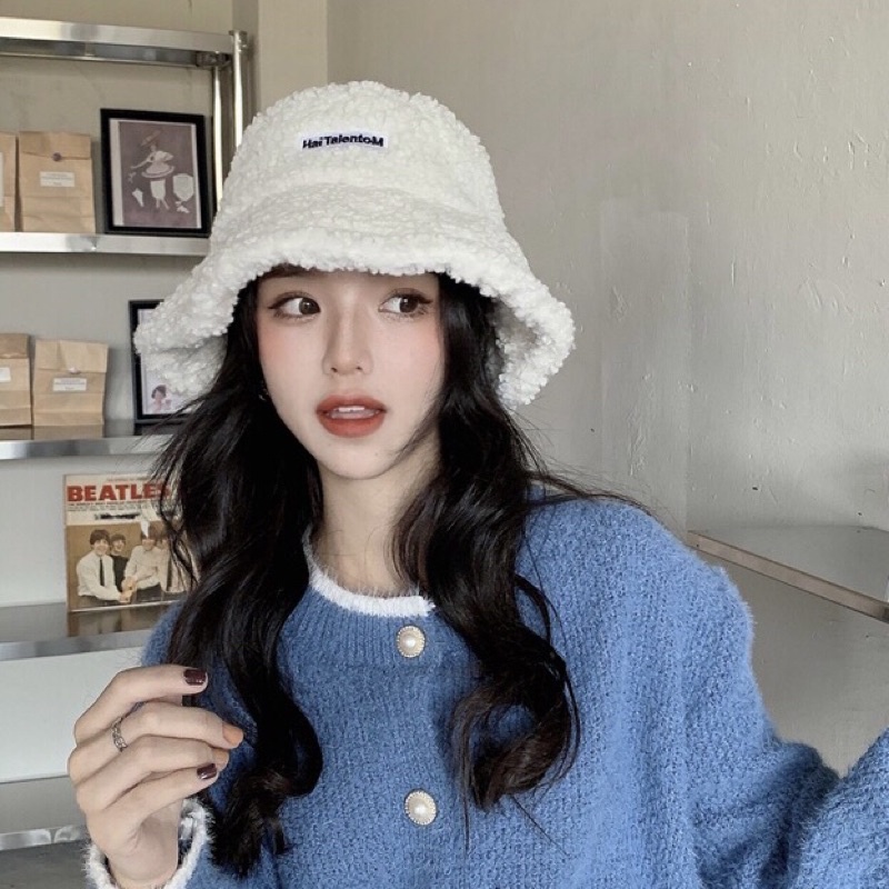Nón mũ bucket lông cừu nữ phong cách Hàn Quốc NÀNG CLOSET