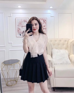 Chân váy dạ basic xếp ly hàng thu đông