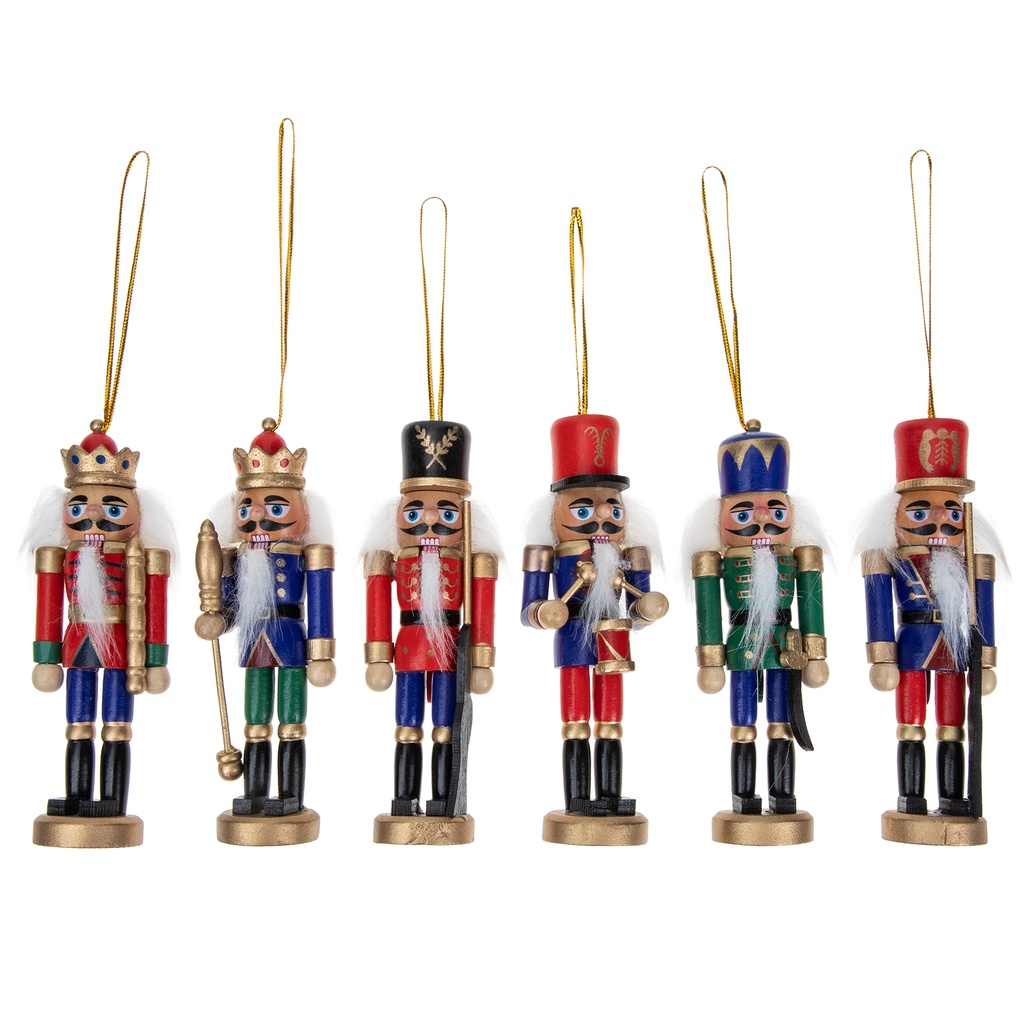 Set 6 Con Rối Gỗ Hình Người Lính Trang Trí Giáng Sinh