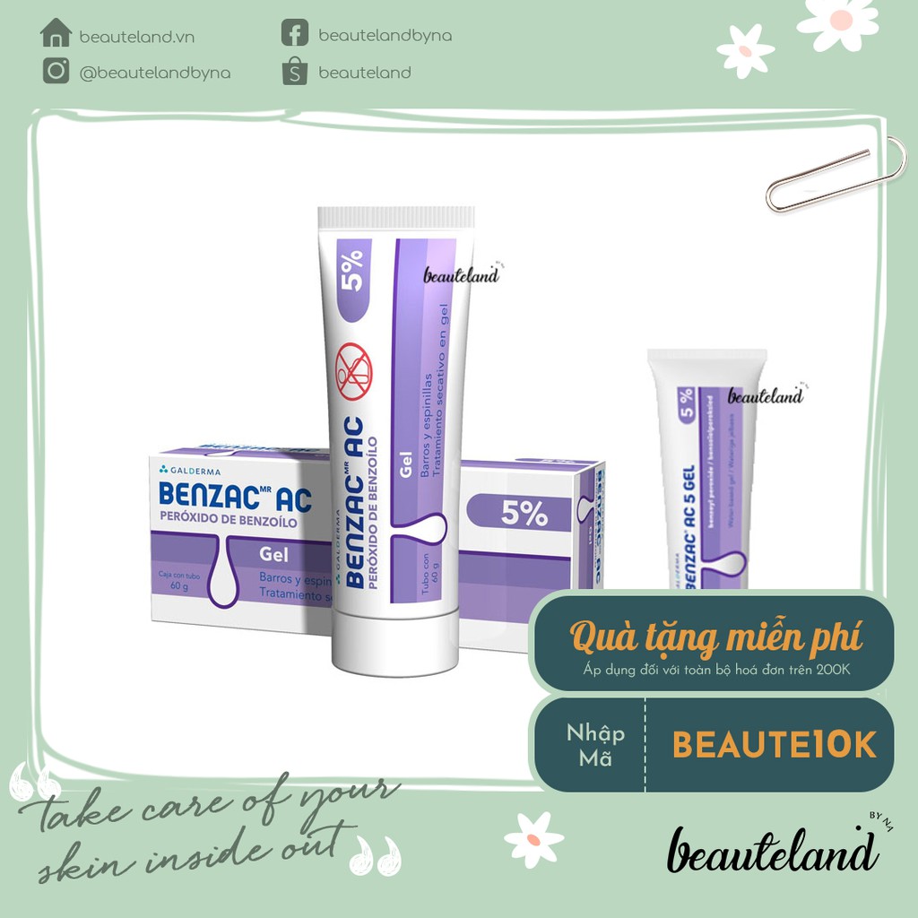 [Mã 2611TIEUDUNG100K giảm 8% đơn 500K] Gel chấm giảm mụn Benzac AC chứa Benzoyl perioxide (nồng độ 2,5% và 5%)