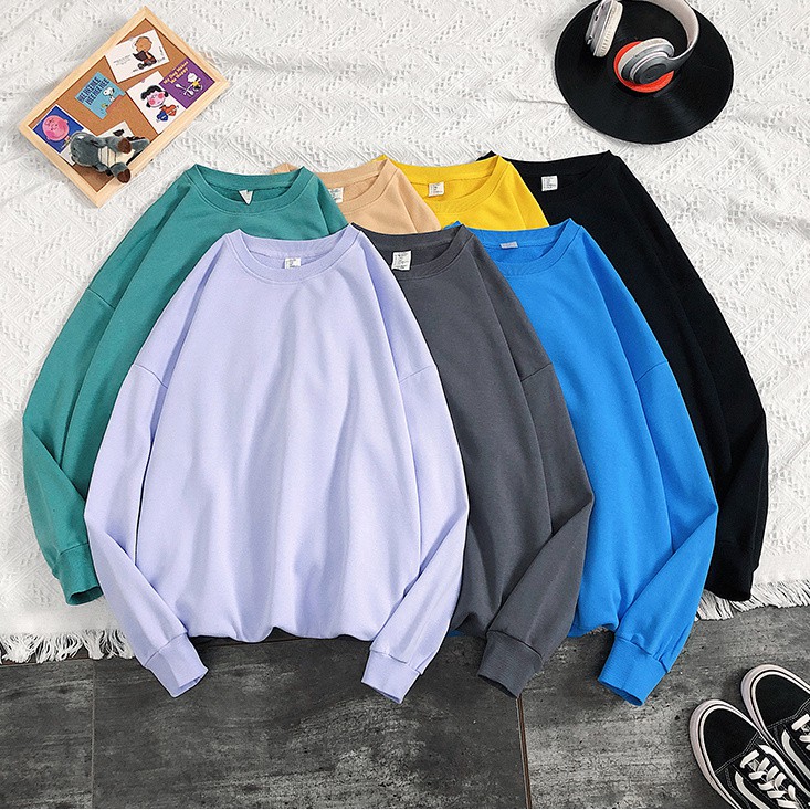 Áo Hoodie Tay Dài Cổ Tròn Dáng Rộng Màu Sắc Đơn Giản Thời Trang Theo Phong Cách Hồng Kông Cho Nam | BigBuy360 - bigbuy360.vn