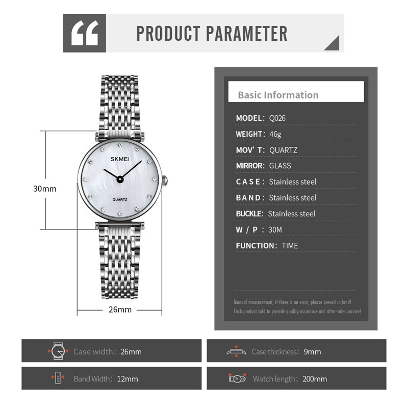 Đồng Hồ Thạch Anh SKMEI Q026 Dây Thép Không Gỉ Phối Khóa Cài Từ Tính Thời Trang Cho Nữ