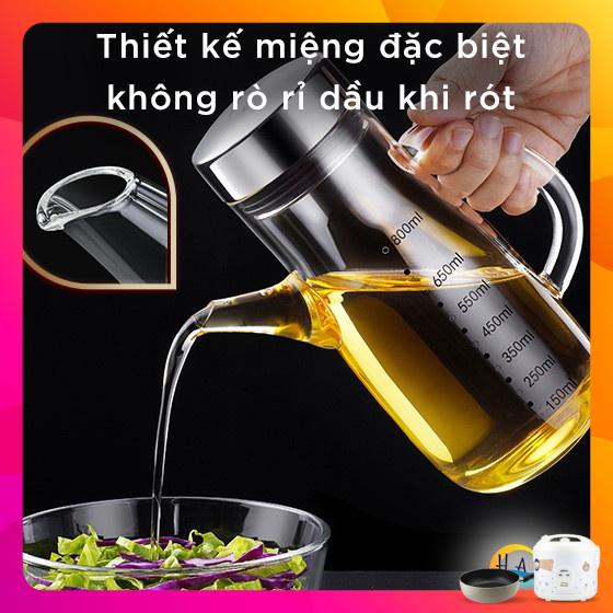 Bình đựng dầu ăn thủy tinh nhà bếp cao cấp dung tích lớn 800ml nắp inox 304 kín khít an toàn sức khỏe SSGP