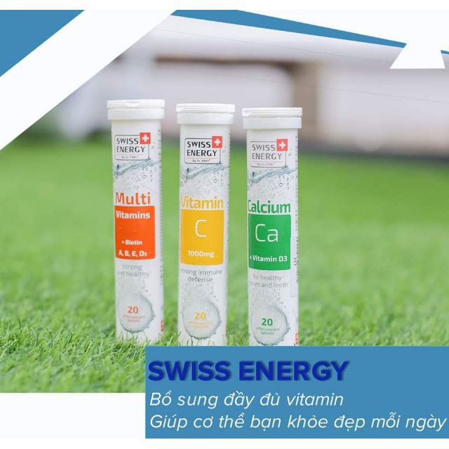 Viên Sủi Bổ Sung Vitamin C, Canxi và Khoáng Chất Tăng Đề Kháng, Chắc Khỏe Xương Swiss Energy (Tuýp 20 viên) Thụy Sĩ