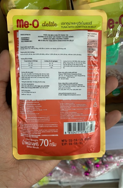 Pate đóng gói Me-o Delite cho mèo